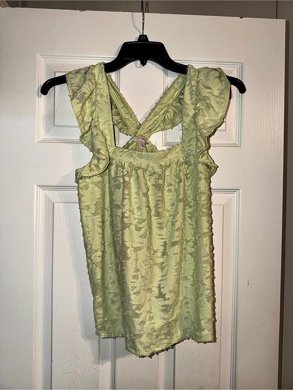 LC Lauren Conrad Chartreuse Floral Jacquard Ruffle Top S